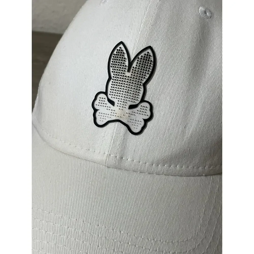 Psycho Bunny Mens Baseball Cap - White with Perforated Bunny Logo - One Size